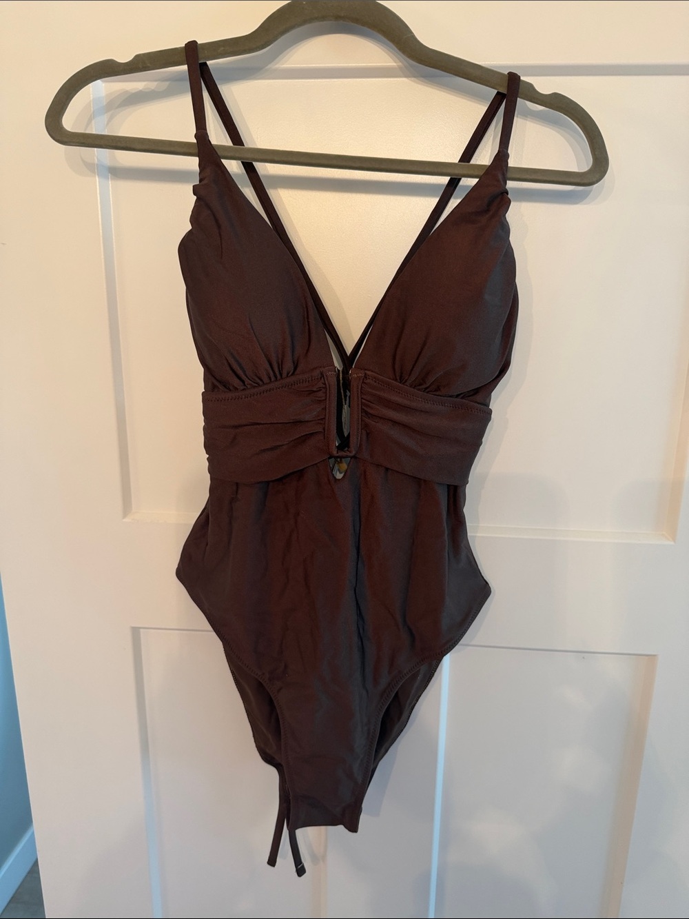 Women’s One-Piece Swimsuit in Dark Brown with V-Neck